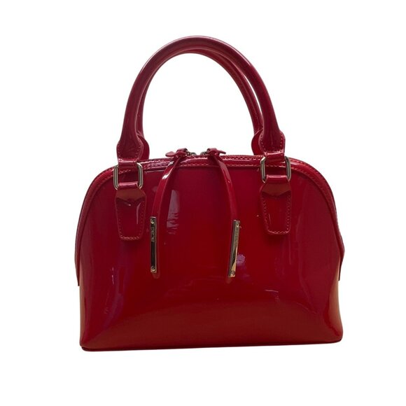 BCBG Red Patent Faux Leather Dome  With Gold Hardware Handles Satchel Handbag - Picture 1 of 10
